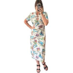 Vintage Caribbean Joe Vacation Cotton Pulliver Henley Maxi Dress